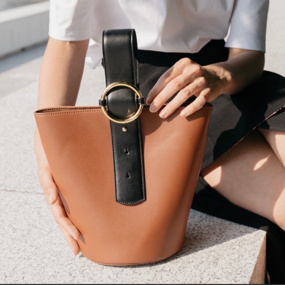 Parisa Wang | Brown Leather Addicted Bucket Bag with Crossbody Strap